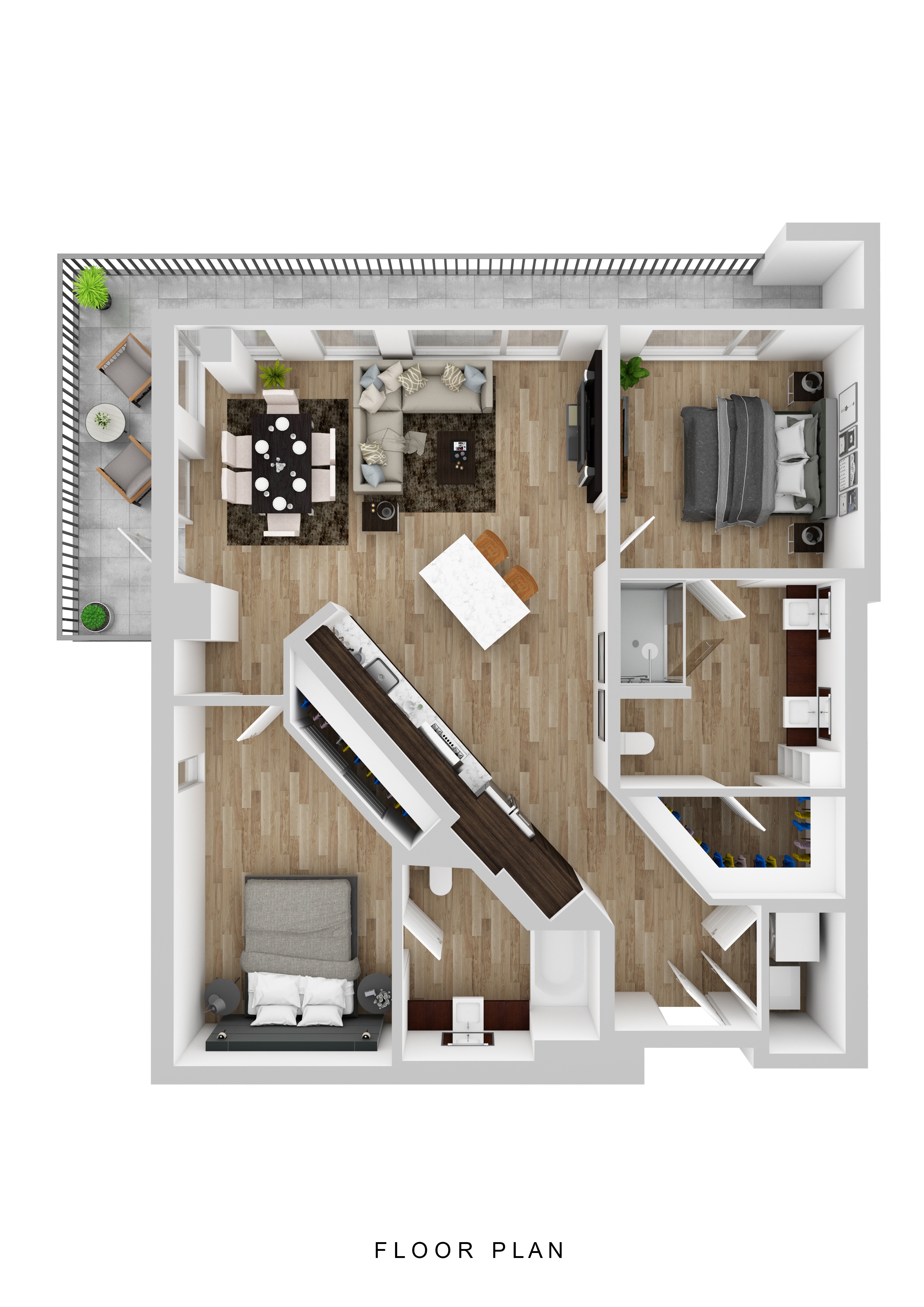 Floor plan for 2 beds, 2 baths, 1129 sqft